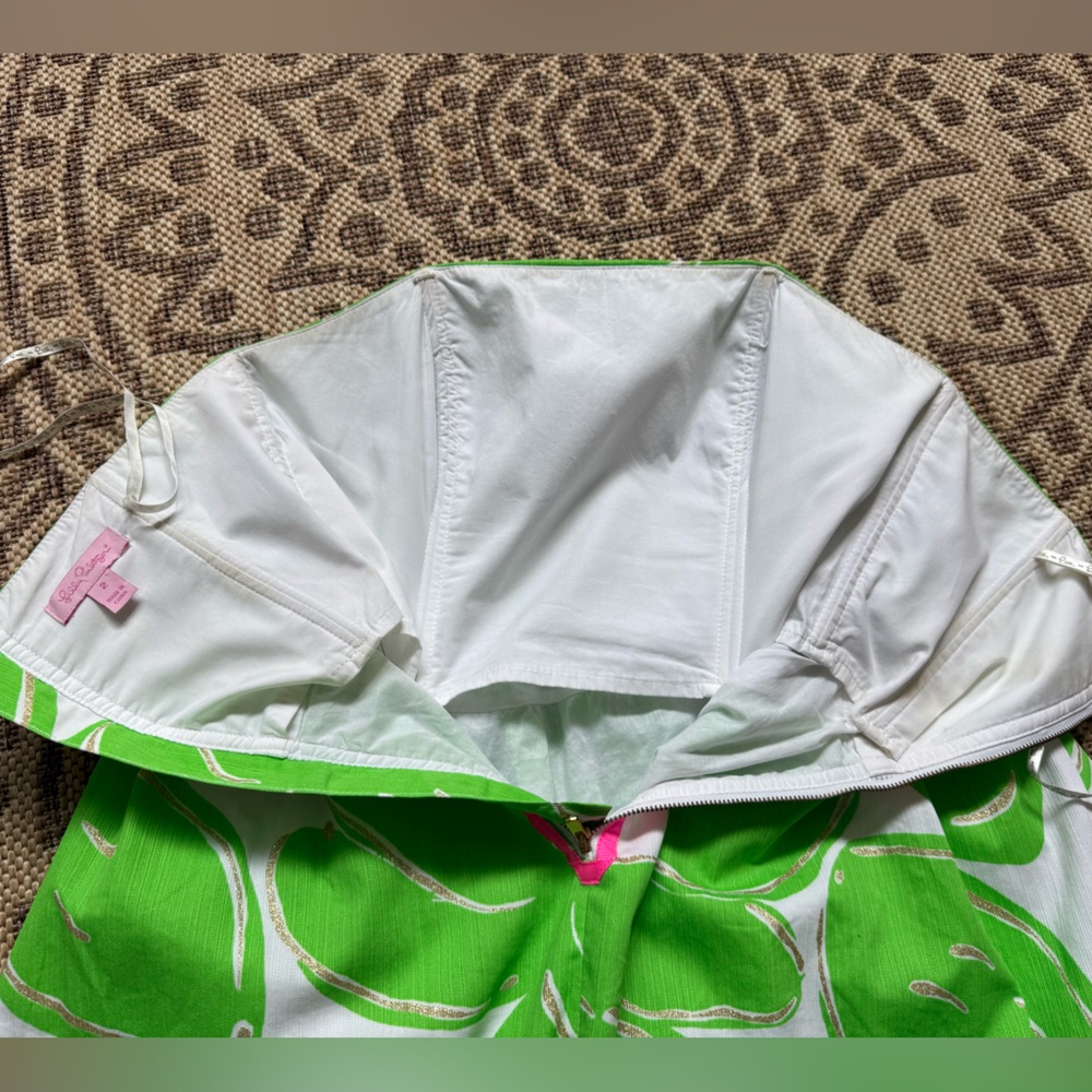 Lilly Pulitzer 🌱Dress Sz 2 Lottie Resort White Green Leaf Gold glitter ✨ - Picture 11 of 15